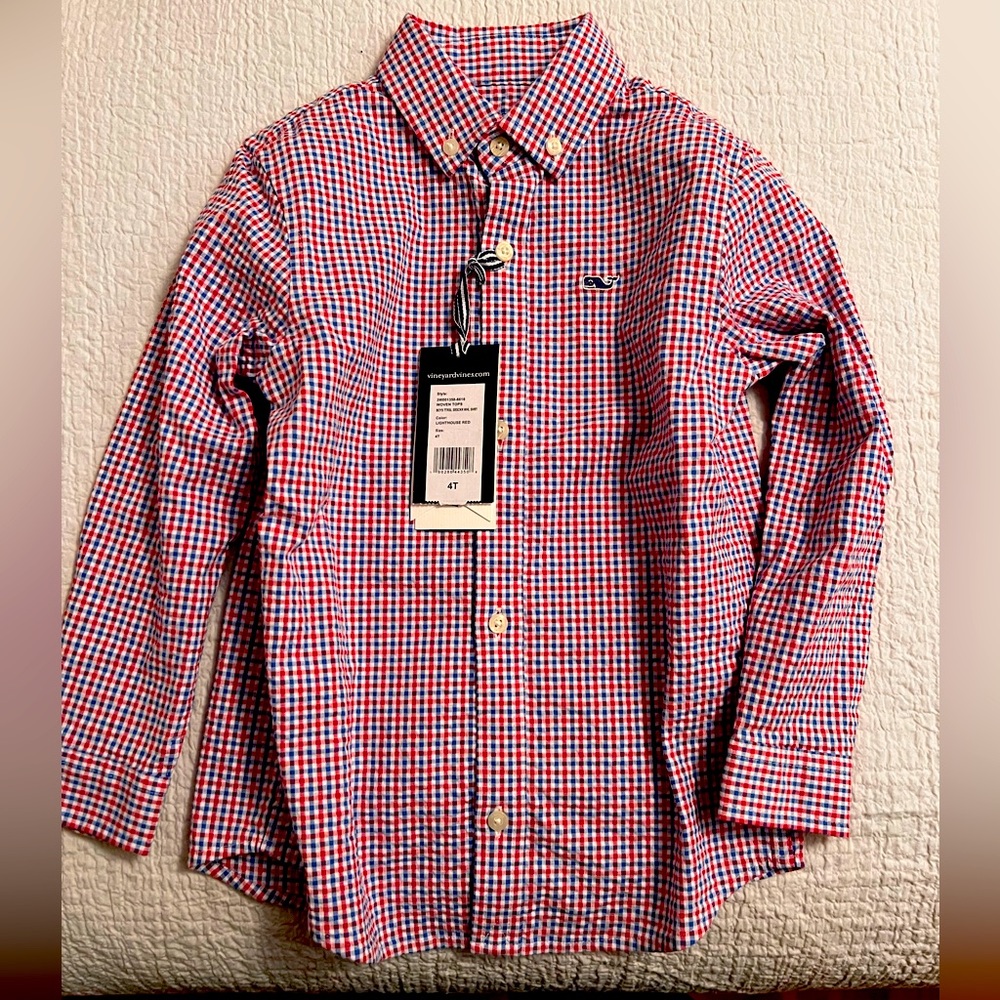 NWT Vineyard Vines Boys TTRSL SEARSUCKER WHALE SHIRT
